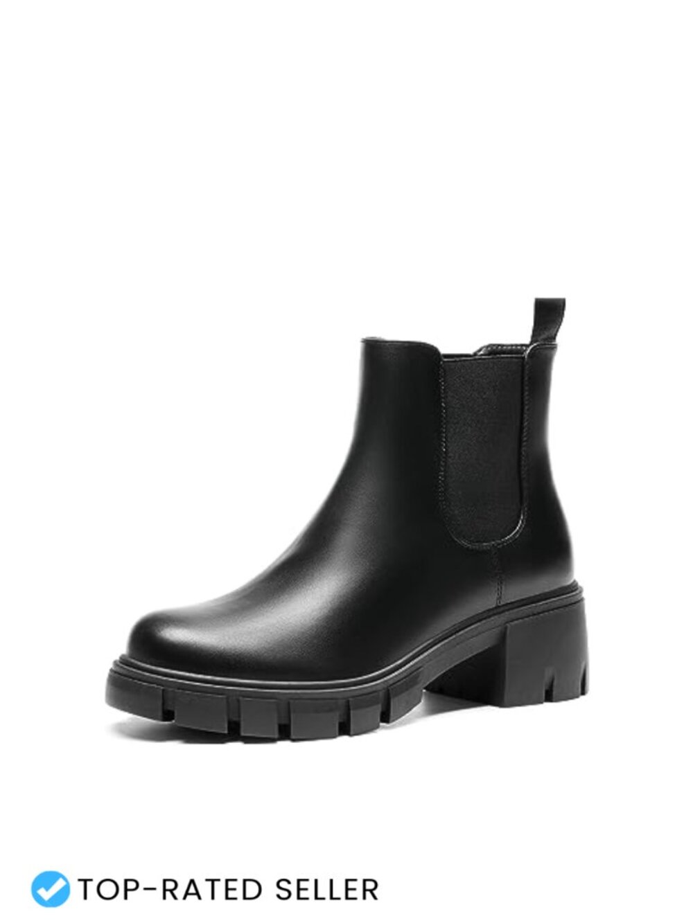 DREAM PAIRS Women's Elastic Chelsea Ankle Boots - Block Heel, Faux Leather